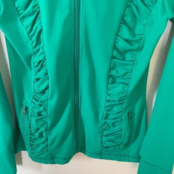 90 Degrees By Reflex Green Ruffled Zip Sweater - Picture 3 of 9